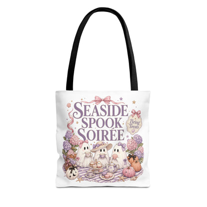 Seaside Spook Soiree Tote Bag | Halloween Ghost Picnic Illustration