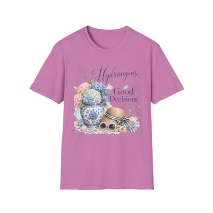 Hydrangeas & Good Decisions T-Shirt | Floral Hydrangea Design