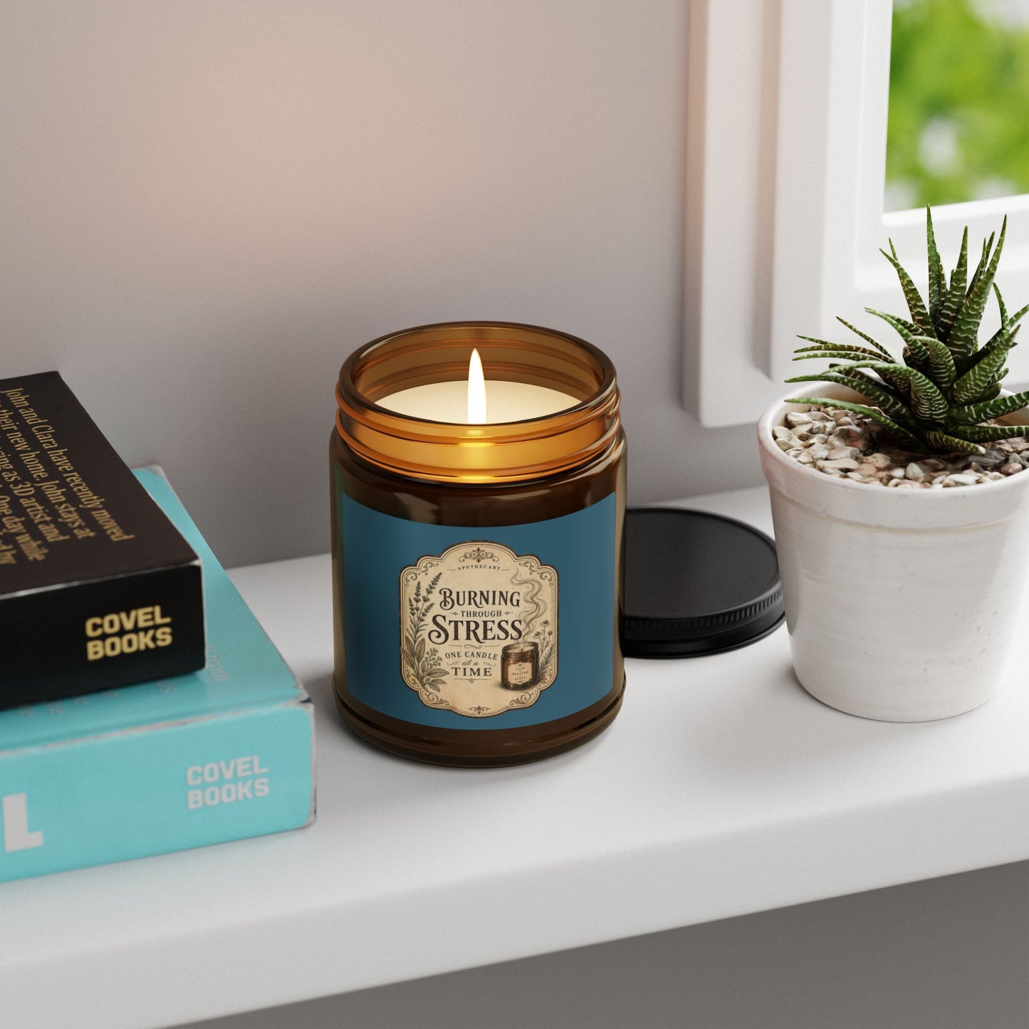 Burning Stress vintage label Soy Candle | Amber Jar