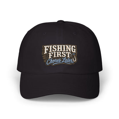 Fishing First Chores Later Dad Cap | Embroidered Fishing Hat