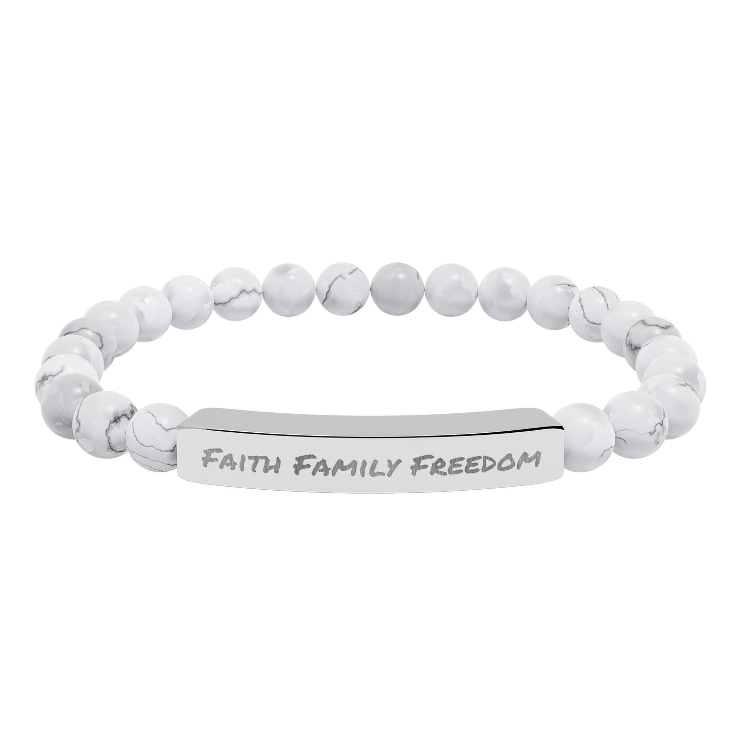 Faith Family Freedom Stone Bar Bracelet | Engraved Beaded Bracelet