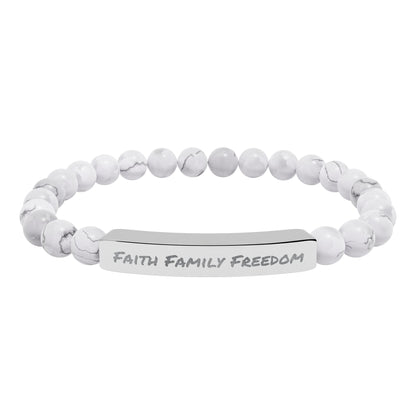 Faith Family Freedom Stone Bar Bracelet | Engraved Beaded Bracelet
