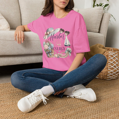 Harbor Girl illustration T-Shirt | Nautical hat, sailboat, seashells