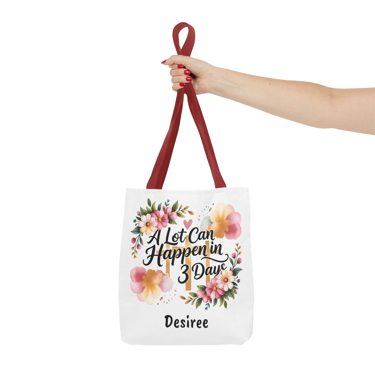 A Lot Can Happen in 3 Days Easter Faith Tote Bag | Floral Script Personalized Name
