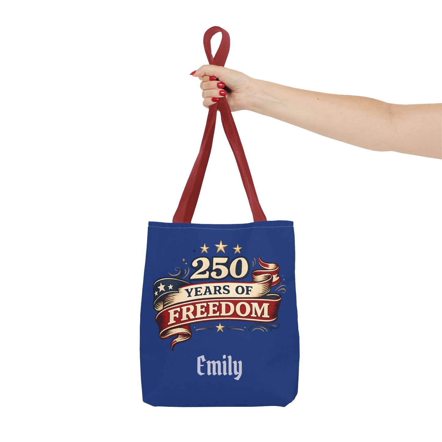 250 Years of Freedom Tote Bag | Patriotic Flag Ribbon Design