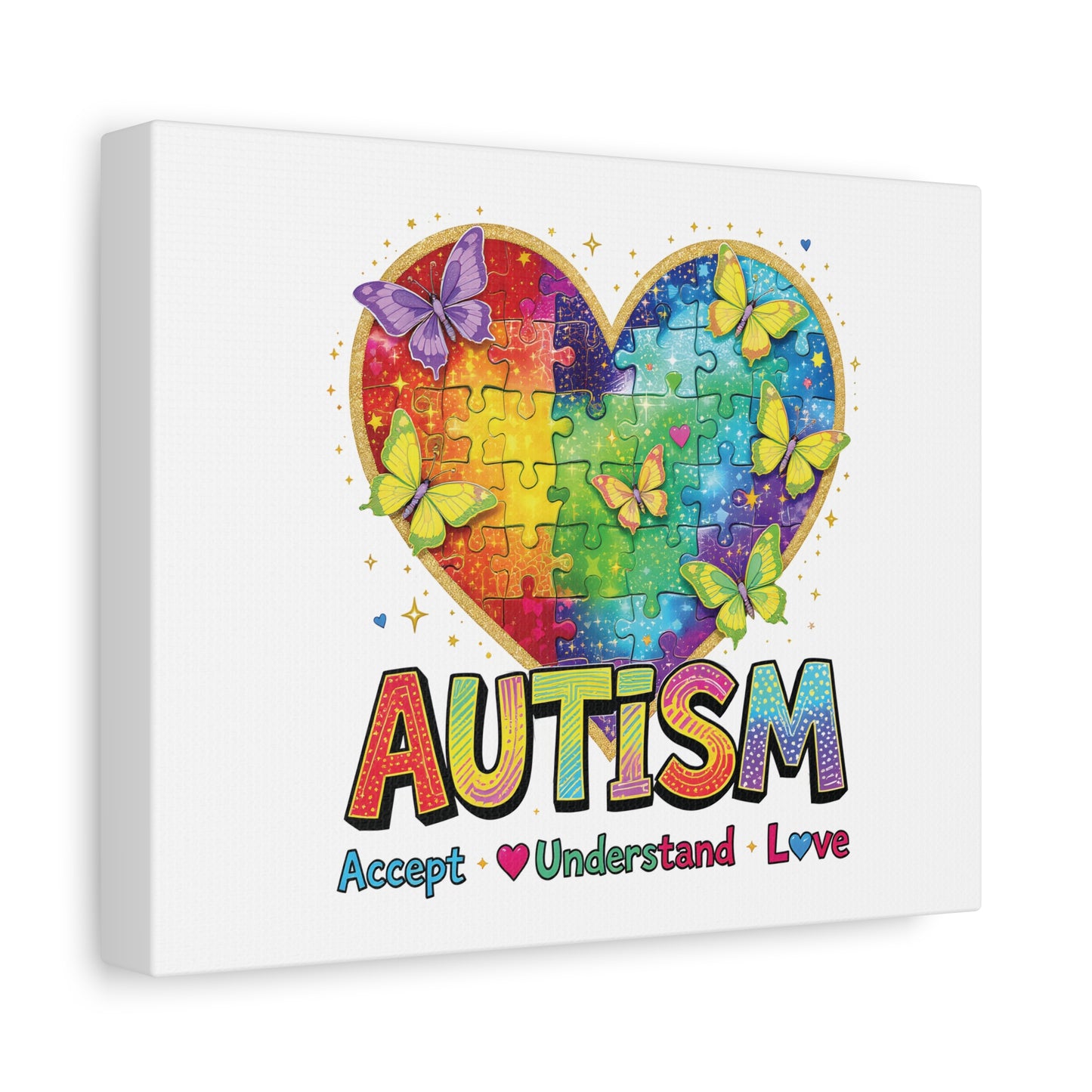 Autism Heart Puzzle Rainbow Butterflies Canvas | Accept Understand Love