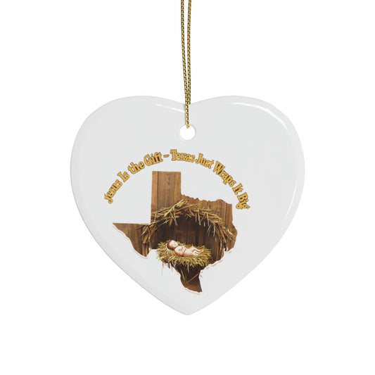 Ceramic Ornaments, Religious Christmas Decor, Jesus is the Gift Texas Ornament, Manger Decoration, Holiday Gift, Home Decor, Christian Gift,