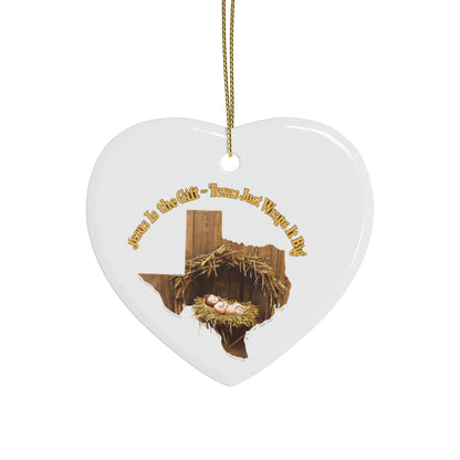 Ceramic Ornaments, Religious Christmas Decor, Jesus is the Gift Texas Ornament, Manger Decoration, Holiday Gift, Home Decor, Christian Gift,