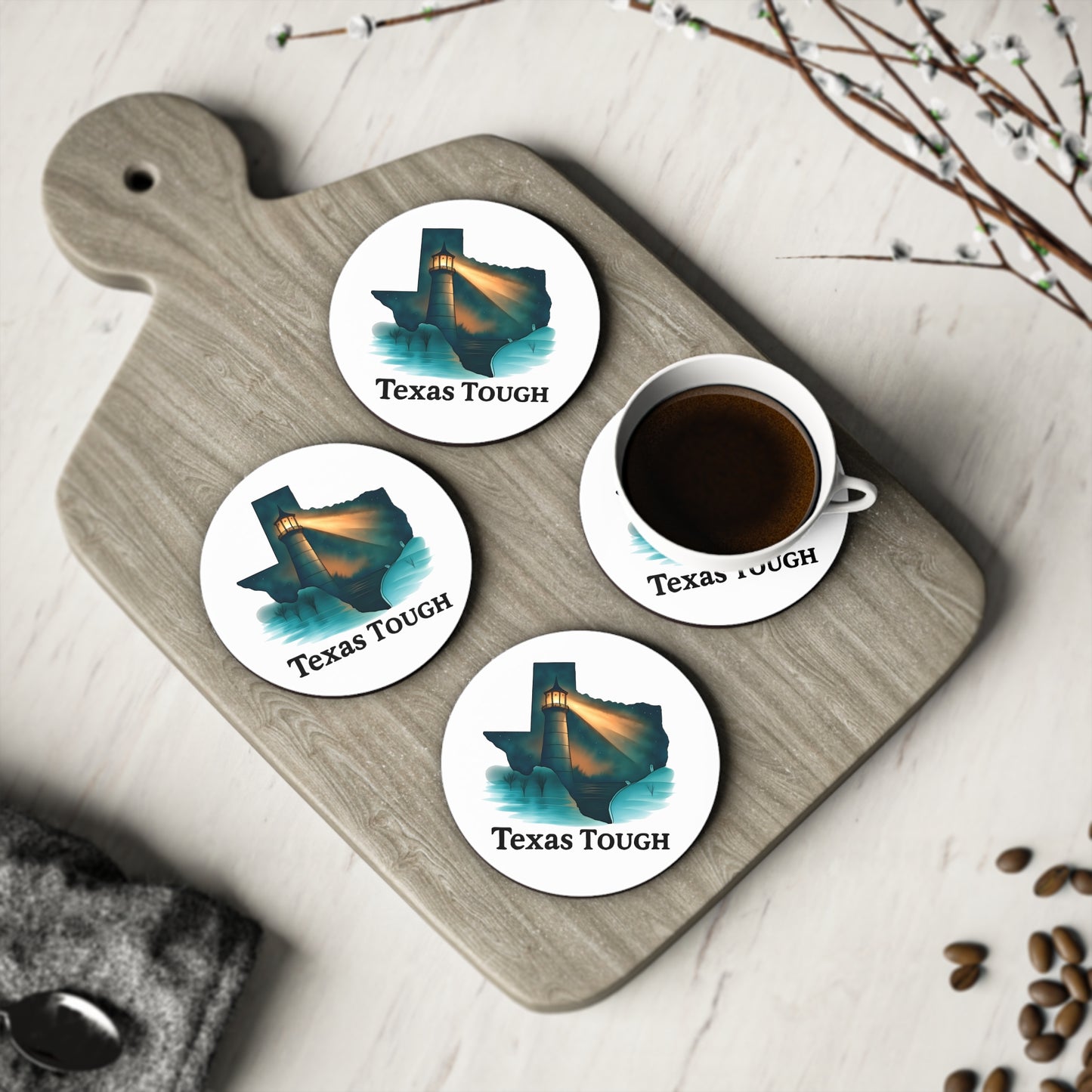 Coasters, Texas Tough Lighthouse Design, Disaster Relief Coaster Set, Lone Star State Decor, Resilient Texas Drink Coasters, Coastal Home
