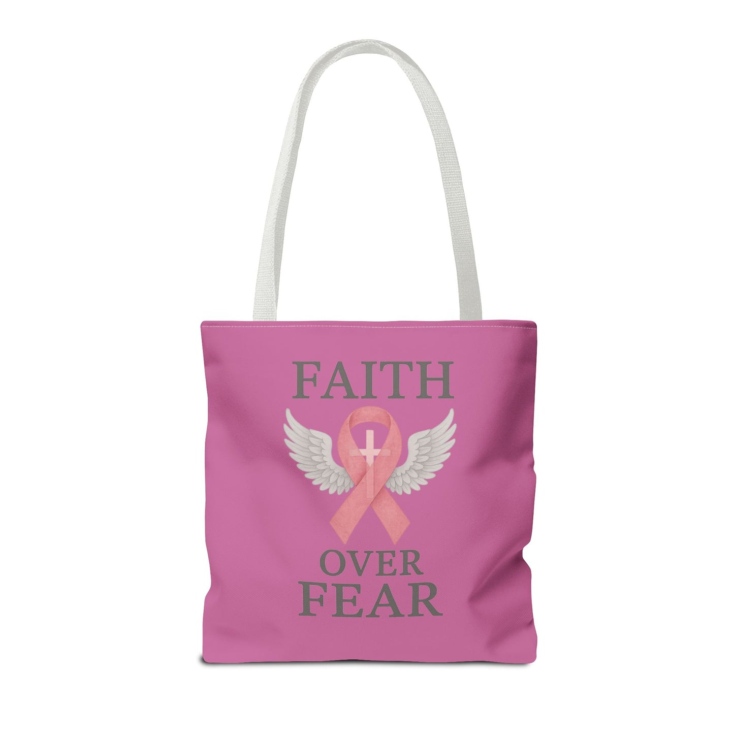 Faith Over Fear Tote Bag - Inspirational, Pink Ribbon, Breast Cancer Awareness, Motivational Gift, Everyday Use