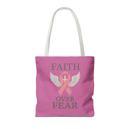 Faith Over Fear Tote Bag - Inspirational, Pink Ribbon, Breast Cancer Awareness, Motivational Gift, Everyday Use