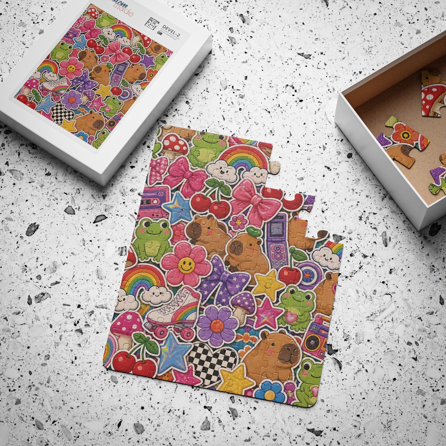 Retro Kawaii Sticker Bomb Kids' Puzzle 30-Piece | Colorful Animals, Rainbows