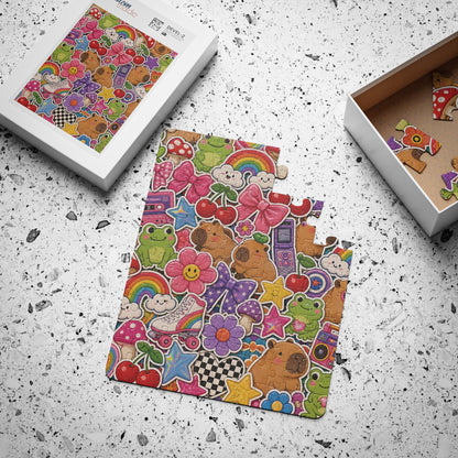 Retro Kawaii Sticker Bomb Kids' Puzzle 30-Piece | Colorful Animals, Rainbows