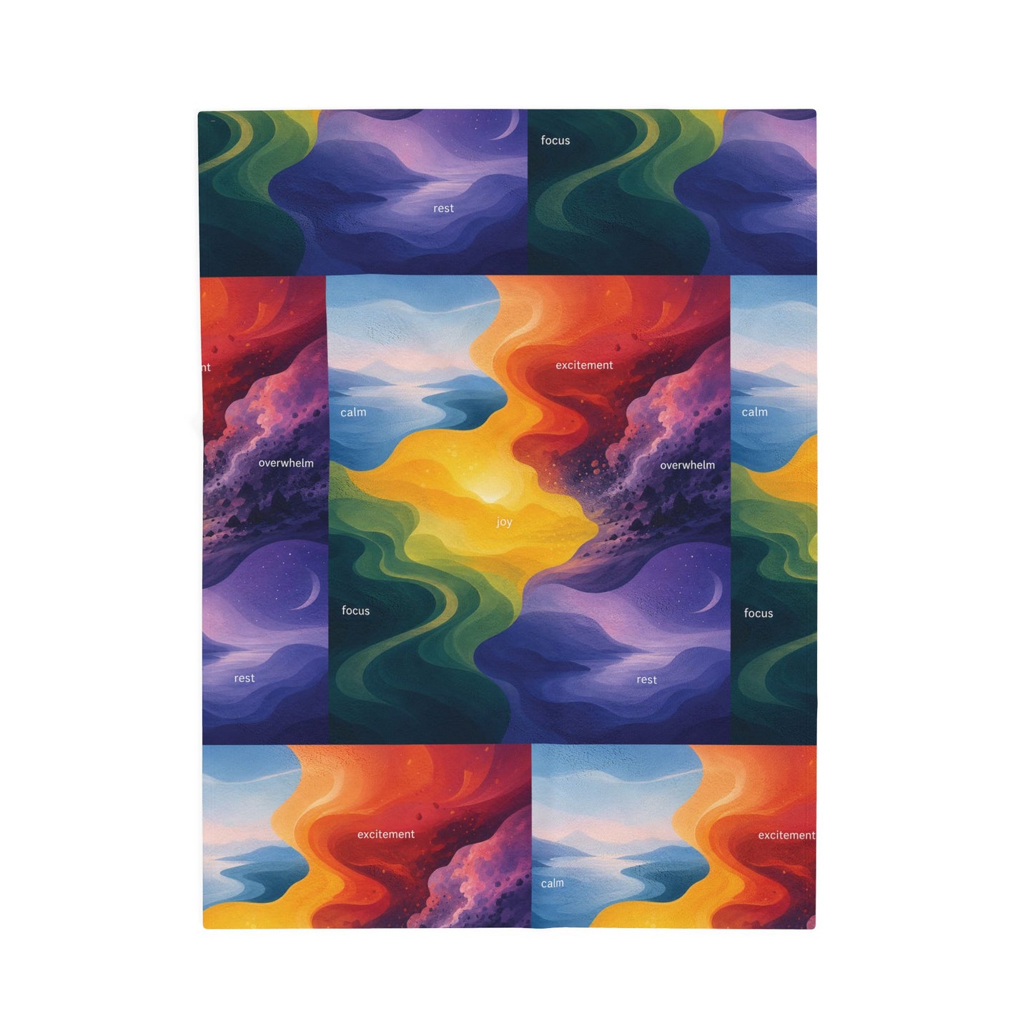 Emotion Color Map Neurodivergent Blanket Velveteen Plush Blanket | Abstract Rainbow Landscape