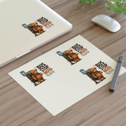 Bus Stop Mood Too Early Sticker Sheet | Highland Cow Sticker, Travel Coffee Decal