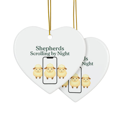Ceramic Ornaments, Shepherds Scrolling by Night, Christmas Tree Decoration, Holiday Gift, Religious Ornament, Nativity Scene Decor, 2-Side