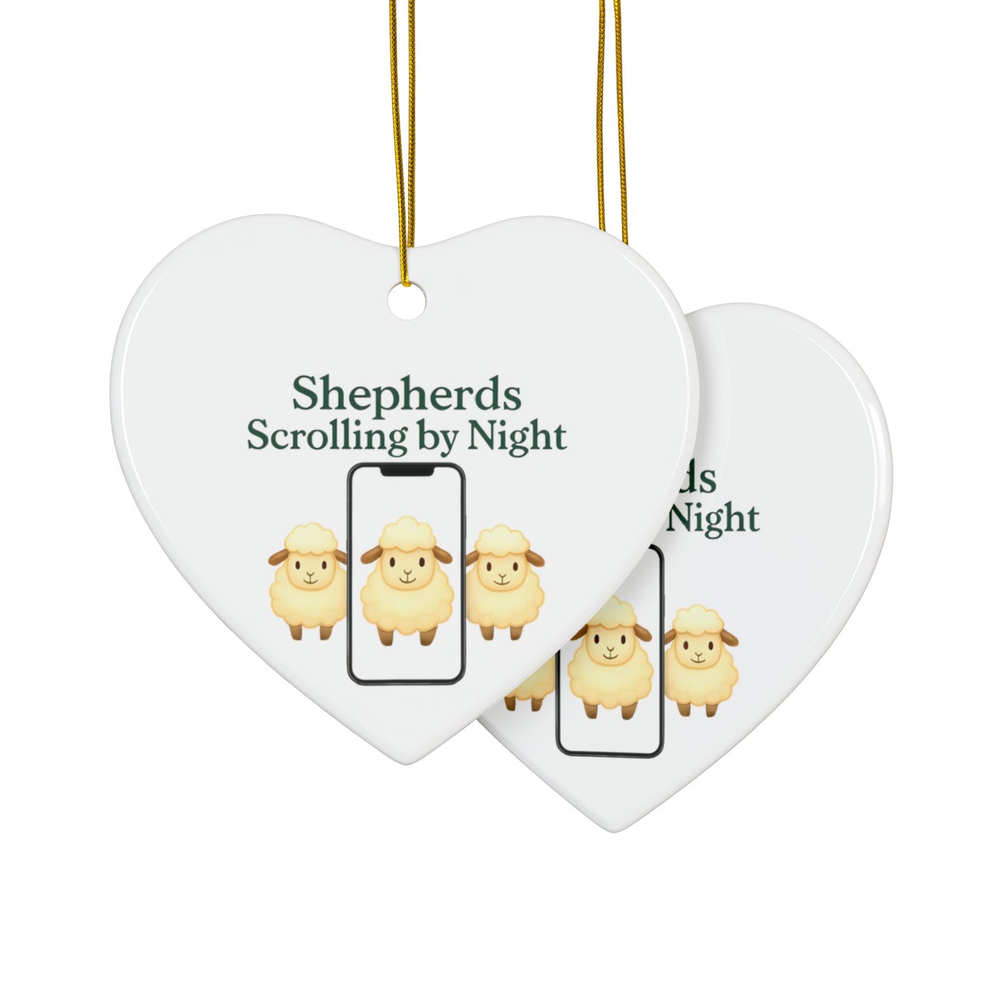 Ceramic Ornaments, Shepherds Scrolling by Night, Christmas Tree Decoration, Holiday Gift, Religious Ornament, Nativity Scene Decor, 2-Side