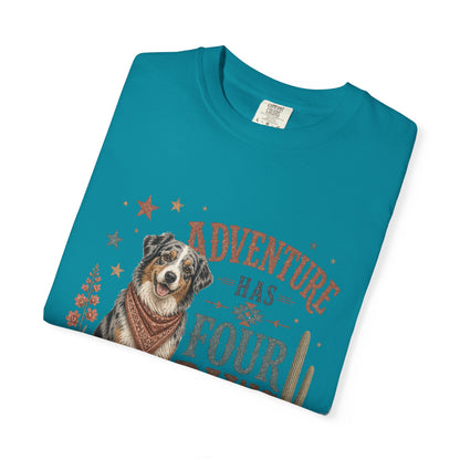 Adventure Has Four Paws T-Shirt | Australian Shepherd Design