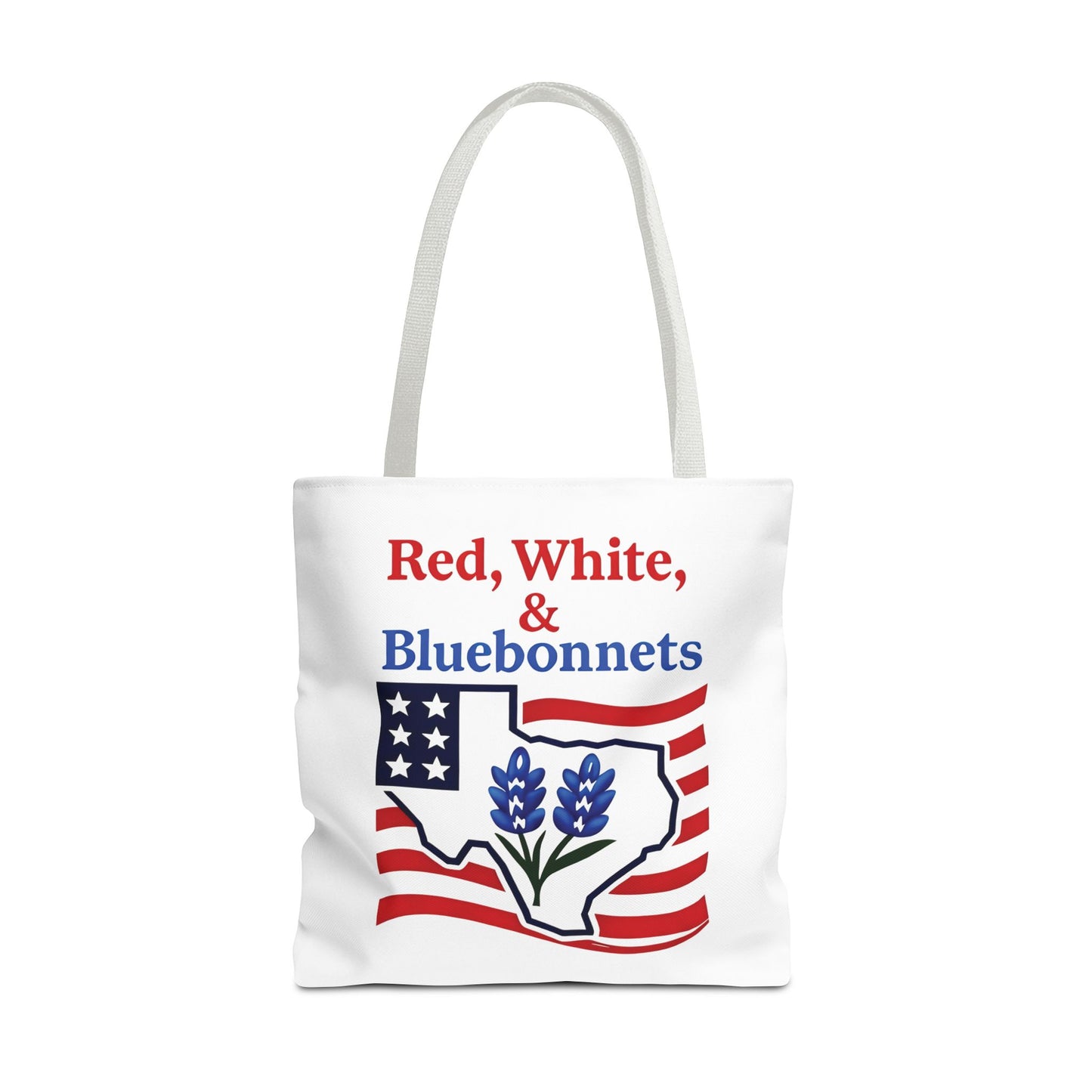 Texas Patriot Tote Bag, Red White and Bluebonnets, Independence Day Accessory, Summer Travel Bag, Gift for Texans, Stylish Grocery Tote