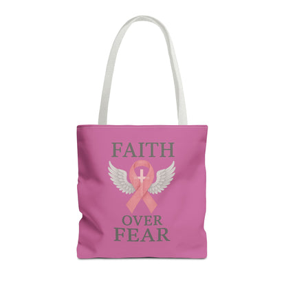 Faith Over Fear Tote Bag - Inspirational, Pink Ribbon, Breast Cancer Awareness, Motivational Gift, Everyday Use
