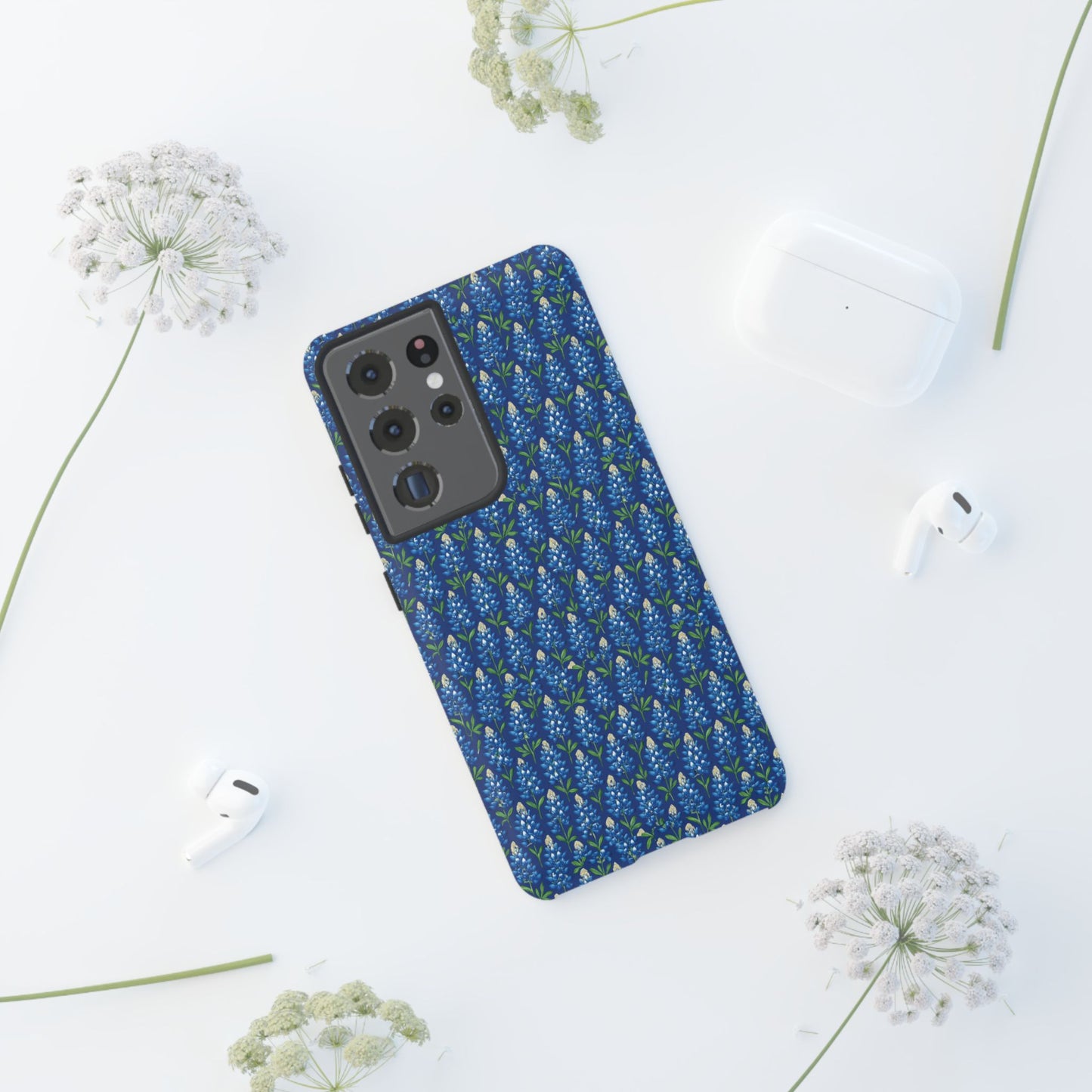 Phone Case, Texas Bluebonnet Tough Case, Navy Floral Phone Cover, Protective iPhone Case, Samsung Galaxy Case, Texas Wildflower Gift