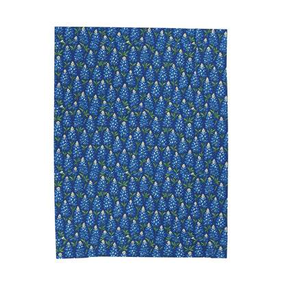 Velveteen Plush Blanket - Texas Bluebonnet Navy Blanket, Warm Cozy Throw, Home Decor Accent, Gift for Her, Floral Pattern Bedding, Soft Sofa