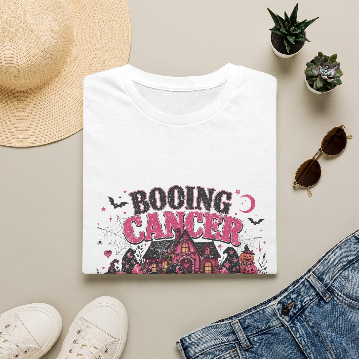 Booing Cancer T-Shirt | Halloween Haunted House, Ghosts, Pink Ribbon Awareness