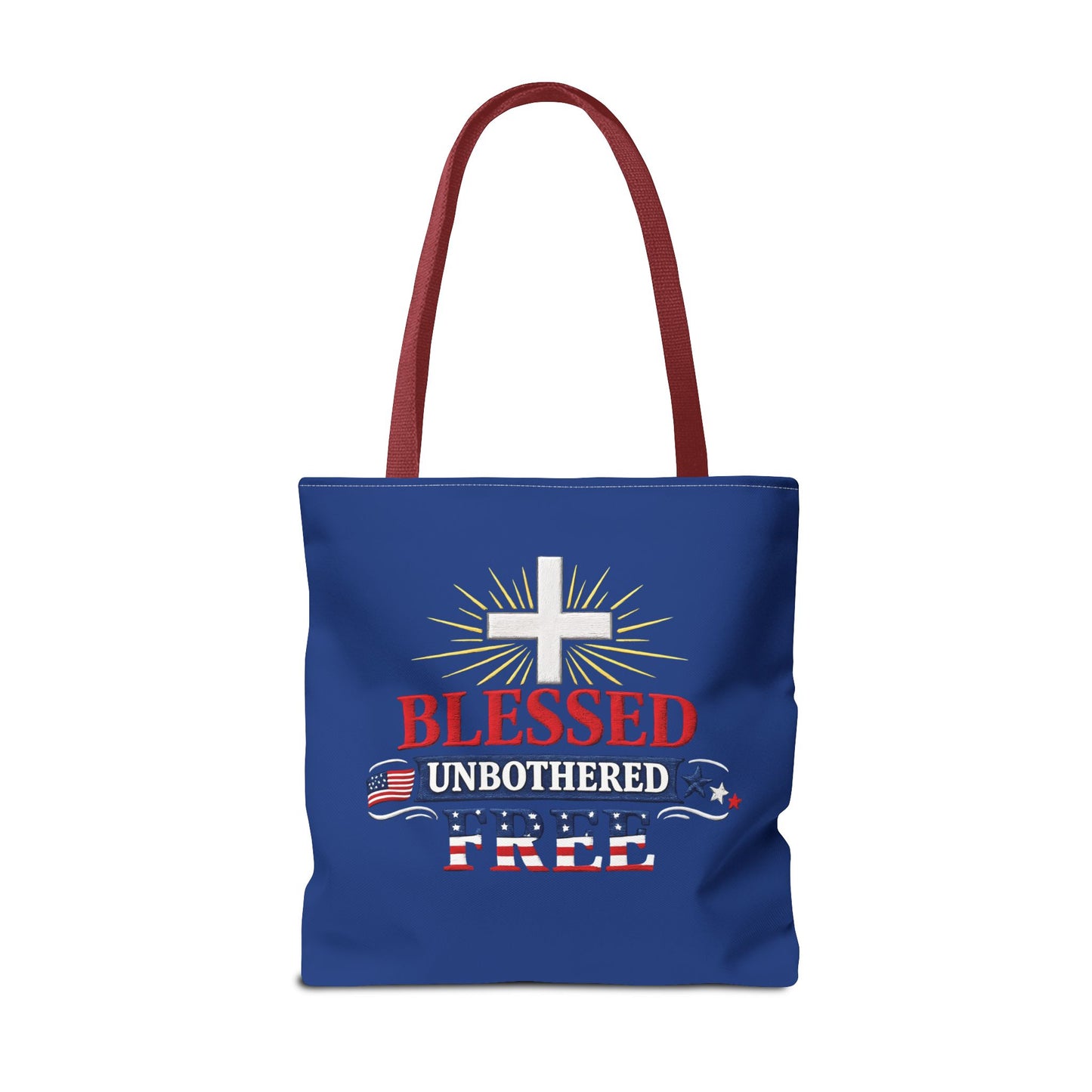 Blessed Unbothered Free Cross tote bag | patriotic faith design