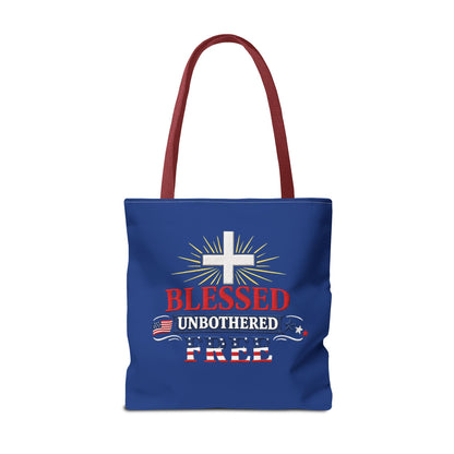 Blessed Unbothered Free Cross tote bag | patriotic faith design