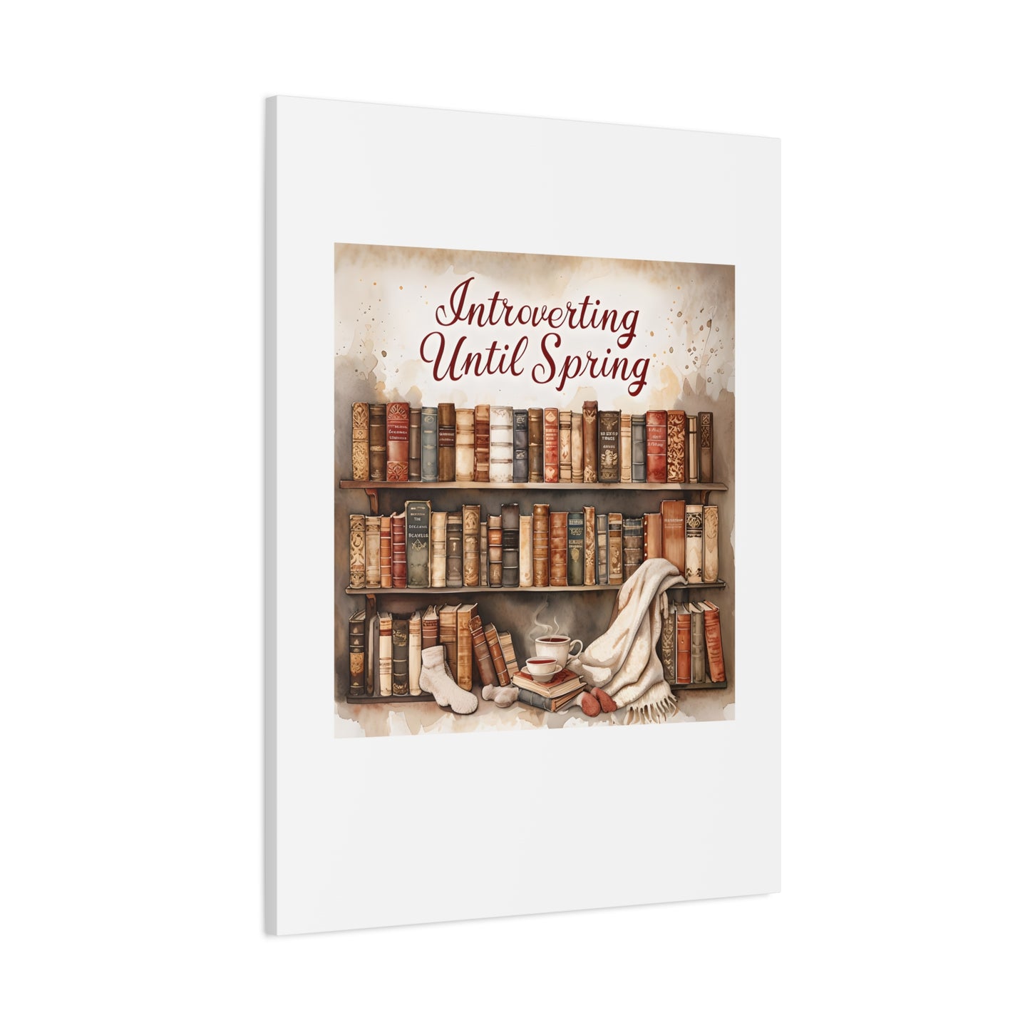 Cozy Wall Art, Introverting Until Spring Quote, Home Decor, Book Lover Gift, Spring Decor, Library Aesthetic
