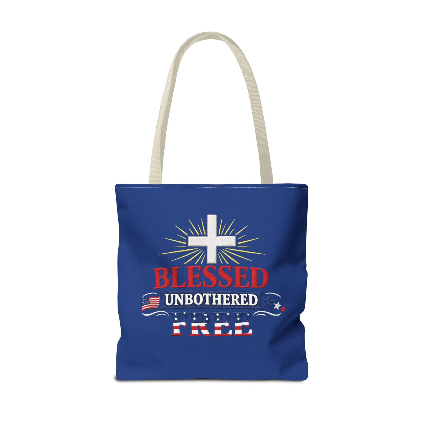 Blessed Unbothered Free Cross tote bag | patriotic faith design