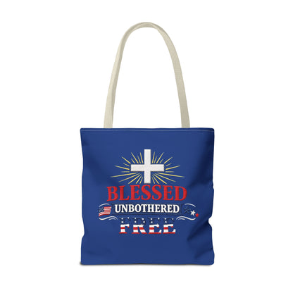 Blessed Unbothered Free Cross tote bag | patriotic faith design