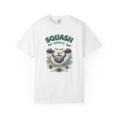Halloween Fitness T-Shirt, Squash Goals Tee, Pumpkin Workout Shirt, Spooky Gym Wear, Fall Exercise Top, Unisex Apparel