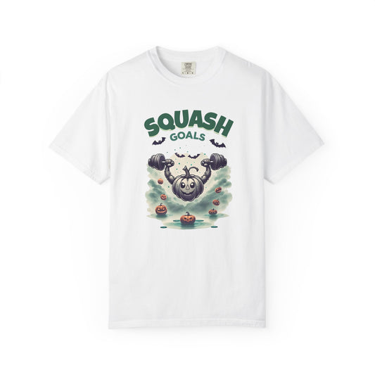 Halloween Fitness T-Shirt, Squash Goals Tee, Pumpkin Workout Shirt, Spooky Gym Wear, Fall Exercise Top, Unisex Apparel