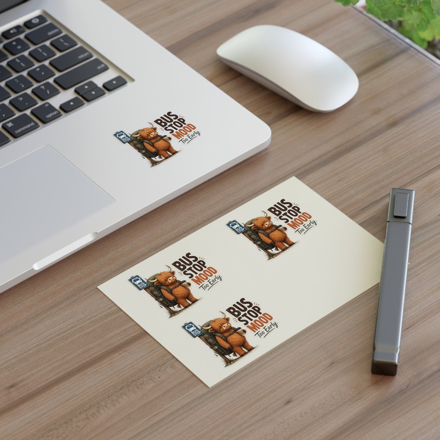 Bus Stop Mood Too Early Sticker Sheet | Highland Cow Sticker, Travel Coffee Decal