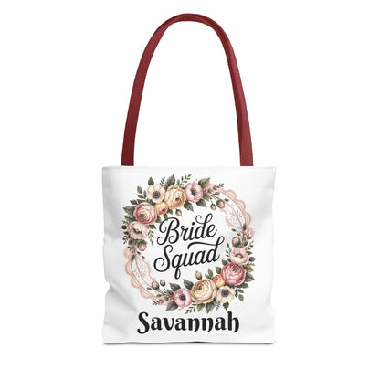 Bride Squad Tote Bag | Floral Wreath, Custom Name Option