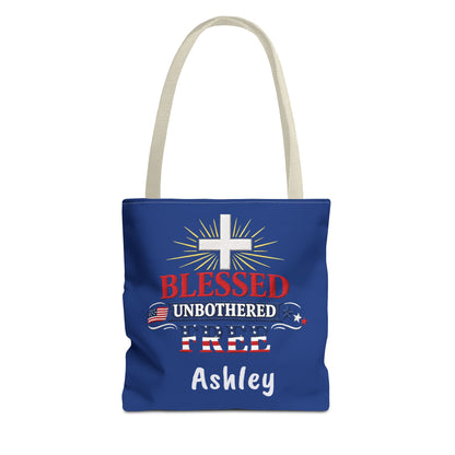 Blessed Unbothered Free Cross tote bag | patriotic faith design