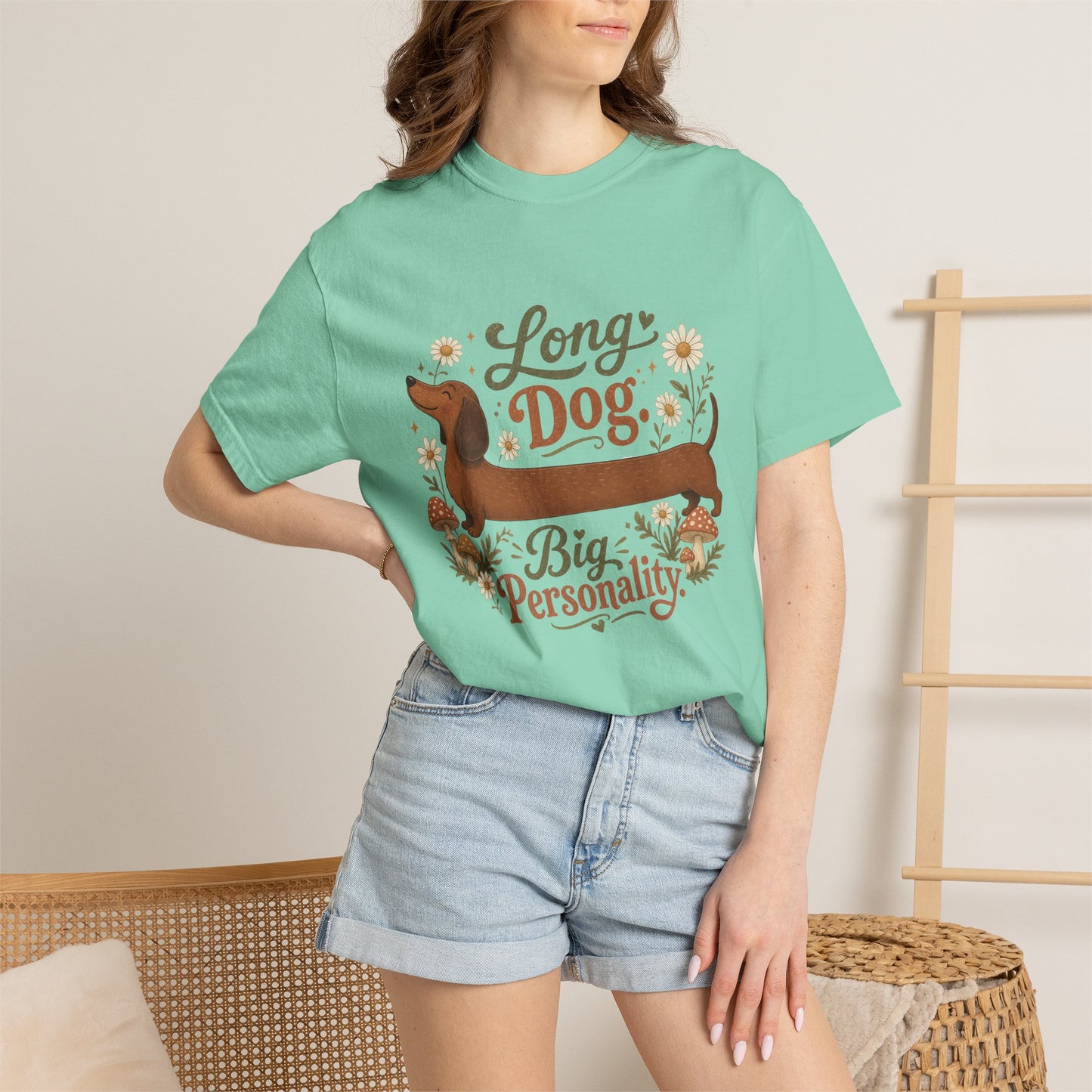 Long Dog Big Personality Dachshund T-shirt | Cute Sausage Dog Floral Design