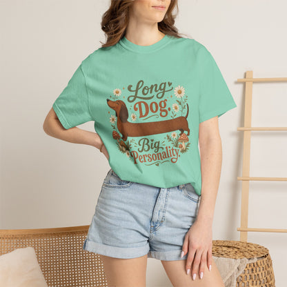 Long Dog Big Personality Dachshund T-shirt | Cute Sausage Dog Floral Design
