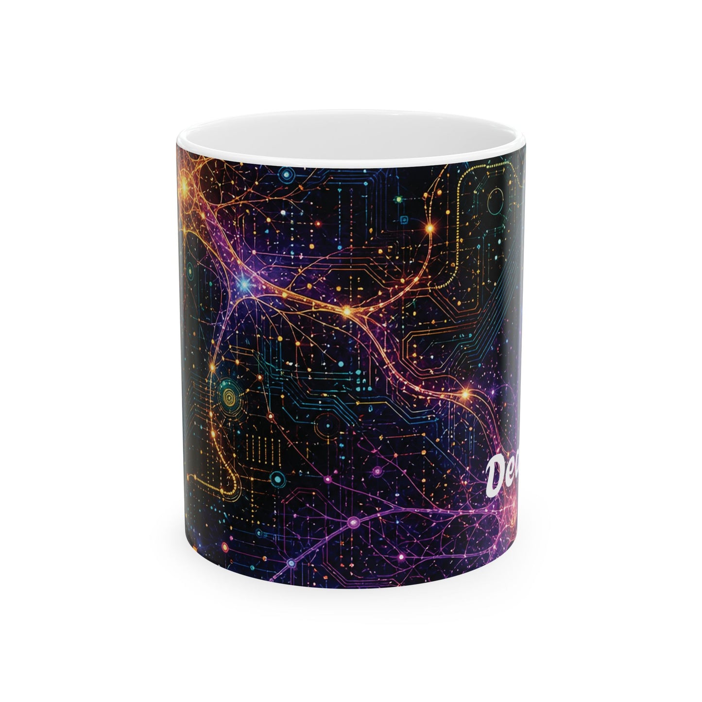Abstract Neon Circuitry Galactic Pattern Mug | Space Tech Coffee Cup