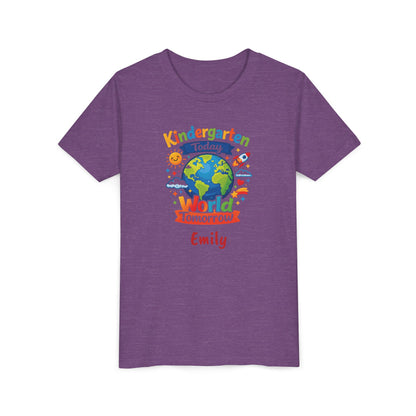 Kindergarten Today World Tomorrow Youth Tee | Personalized Kids Back to School Shirt