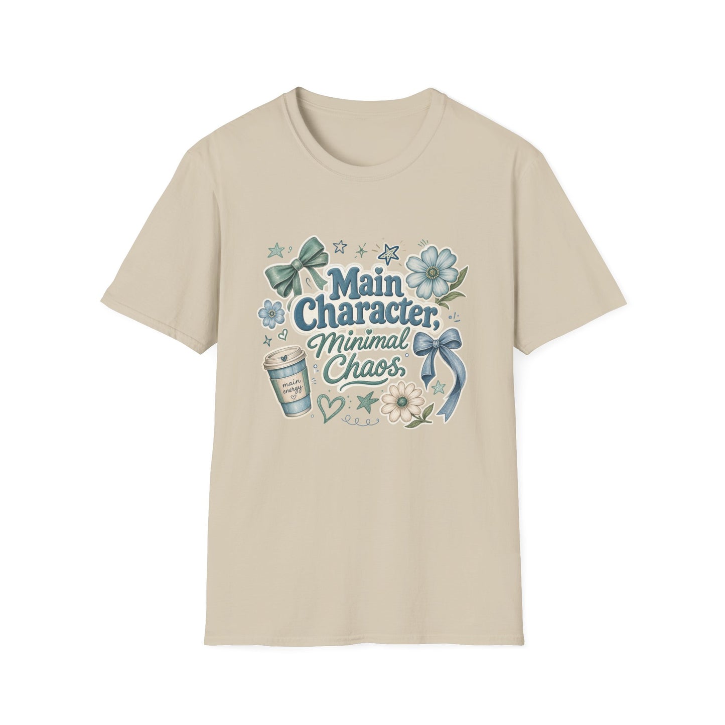 Main Character Minimal Chaos T-Shirt | Floral Bows Stars Design