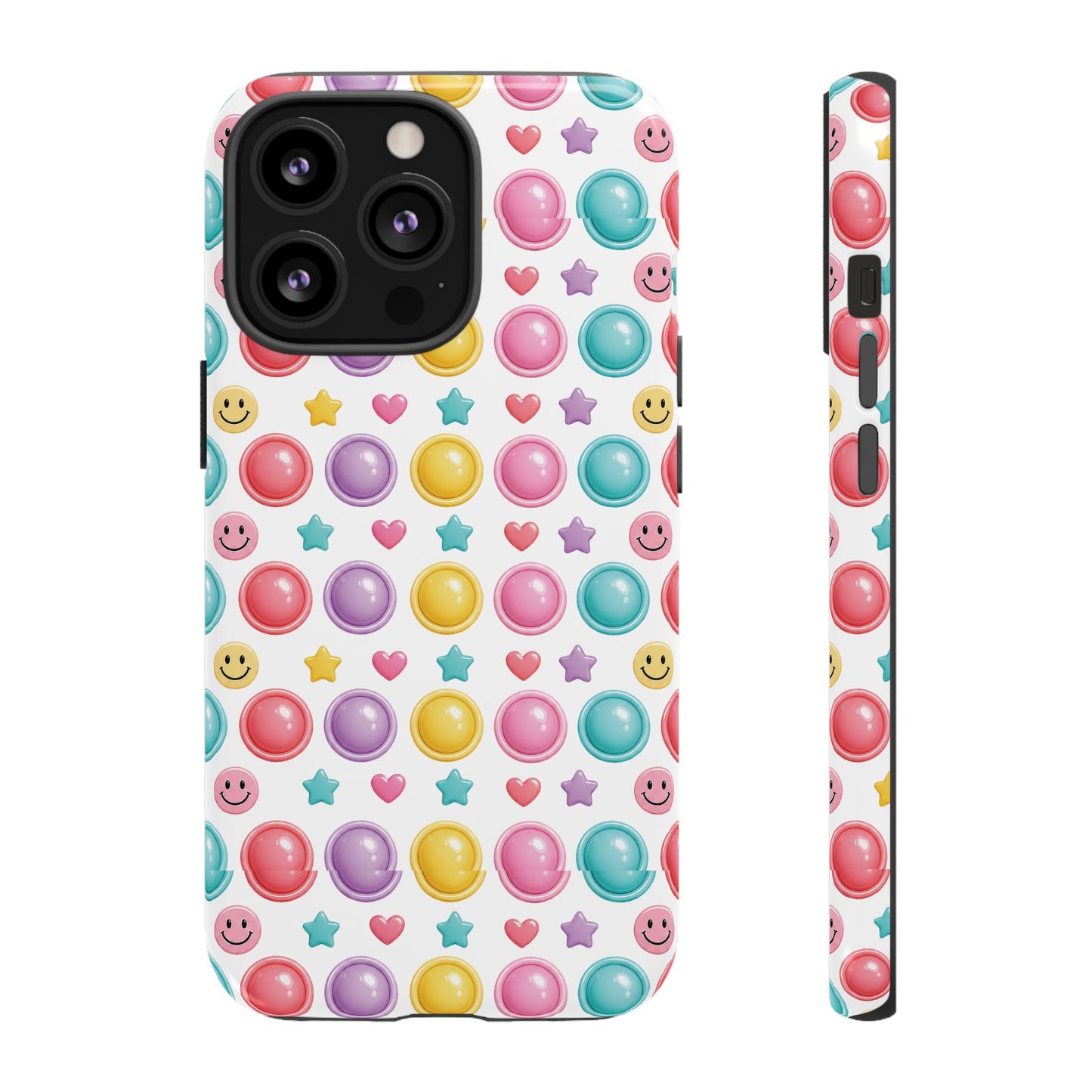 Bubble Pop Pattern Phone Case | Colorful Smileys & Stars Tough Case