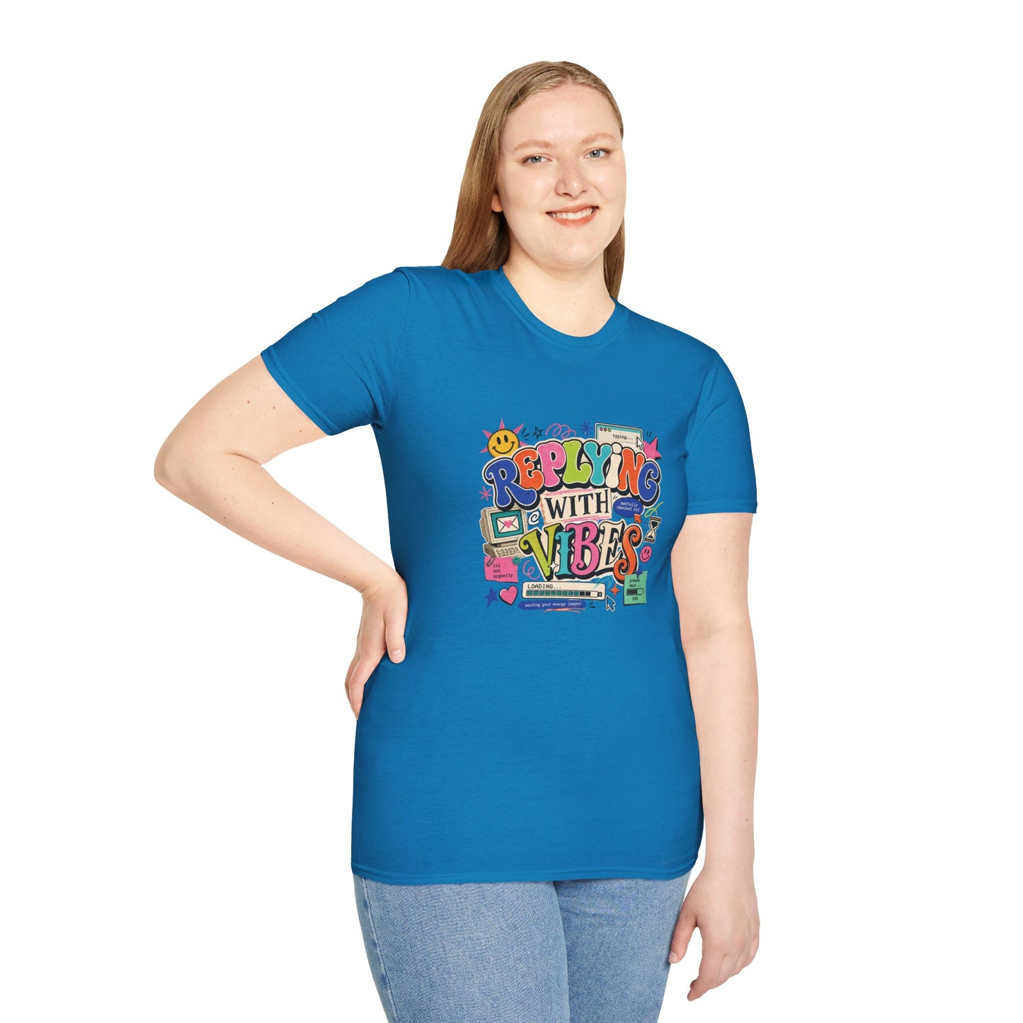 Replying With Vibes T-Shirt | Retro Colorful Typography, 90s Aesthetic