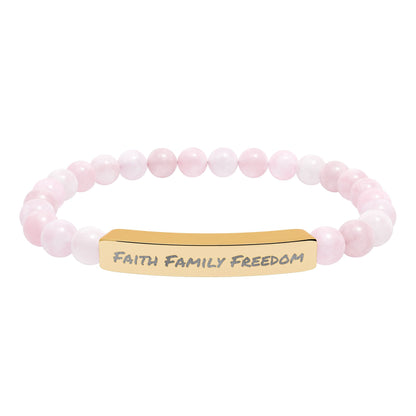 Faith Family Freedom Stone Bar Bracelet | Engraved Beaded Bracelet