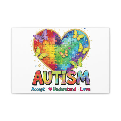 Autism Heart Puzzle Rainbow Butterflies Canvas | Accept Understand Love