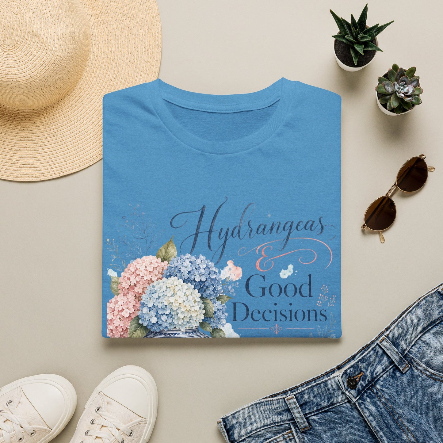 Hydrangeas & Good Decisions T-Shirt | Floral Hydrangea Design