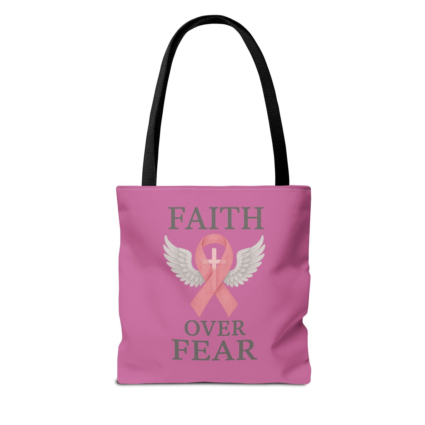 Faith Over Fear Tote Bag - Inspirational, Pink Ribbon, Breast Cancer Awareness, Motivational Gift, Everyday Use