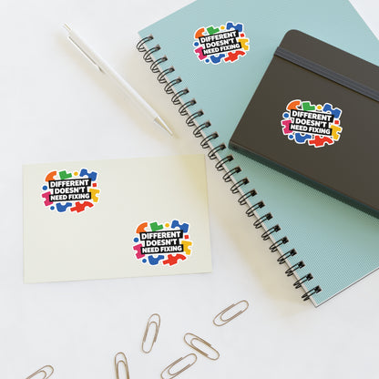 Different Doesn't Need Fixing Sticker Sheets | Autism Puzzle Piece Design