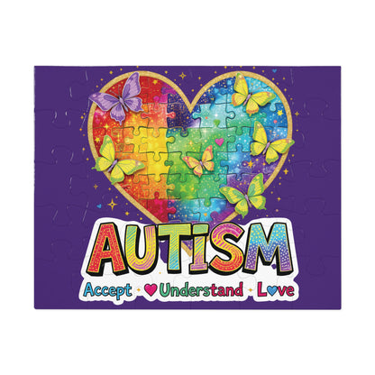 Autism Accept Understand Love Jigsaw Puzzle with Tin | Rainbow Heart Butterflies
